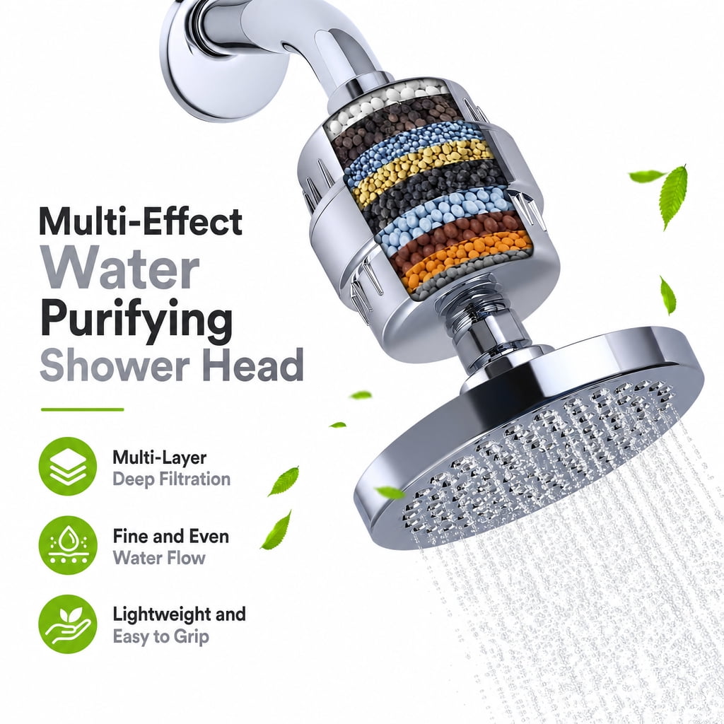 YTAKY Shower Filter, 20 Stage, Shower Head Filter, 6 Inch, For Hard Water Removes Chlorine Fluoride Harmful Substances Organics Other Sediments Shower Head Filter High Output Vitamin C