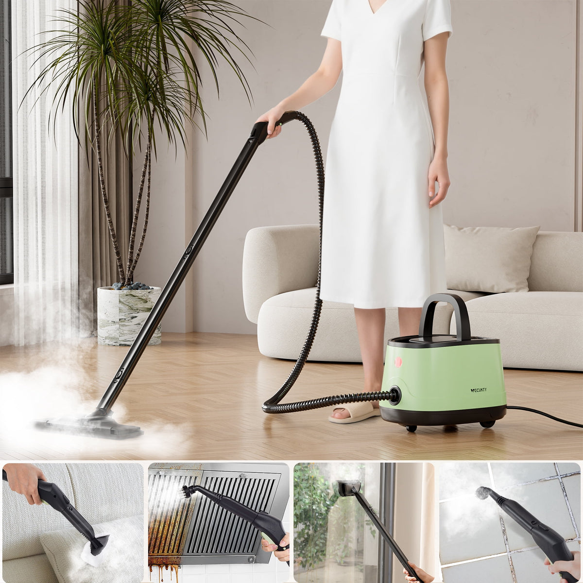 Vecukty Steam Cleaner, Powerful Steam Mop with 14 Accessories for Home Use, Floor, Window, Car Seat, Carpet, Tile, Grout