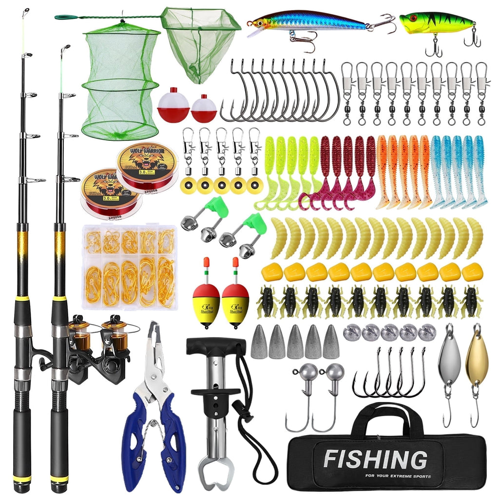 YTAKY Fishing Poles, 102 pcs Lure Kit , Fishing Poles Combo Set , 2 Telescopic Fishing Poles (5.9ft & 6.9ft) Casting Rod with Spincast Reel, Hooks, Lures, Swivels & Carry Bag