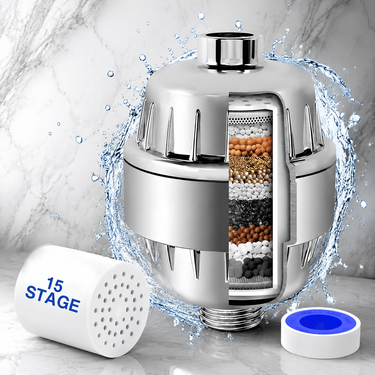 YTAKY Shower Filter, 25 Stage with Replaceable Filter Cartridges, Shower Head Filter Removes Chlorine Fluoride & Heavy Metals, High Output Vitamin C Reduces Dry Skin, Universal for Hard Water